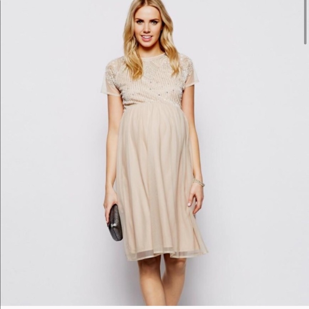 ASOS Shirt Sleeve Tulle Beaded Maternity Dress 10